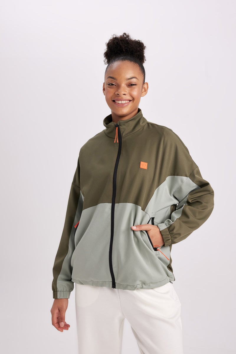 DeFacto Green Woman Waterproof Stand Collar Pocketed Mesh Lined Light Thin Jacket Casual - Image 3